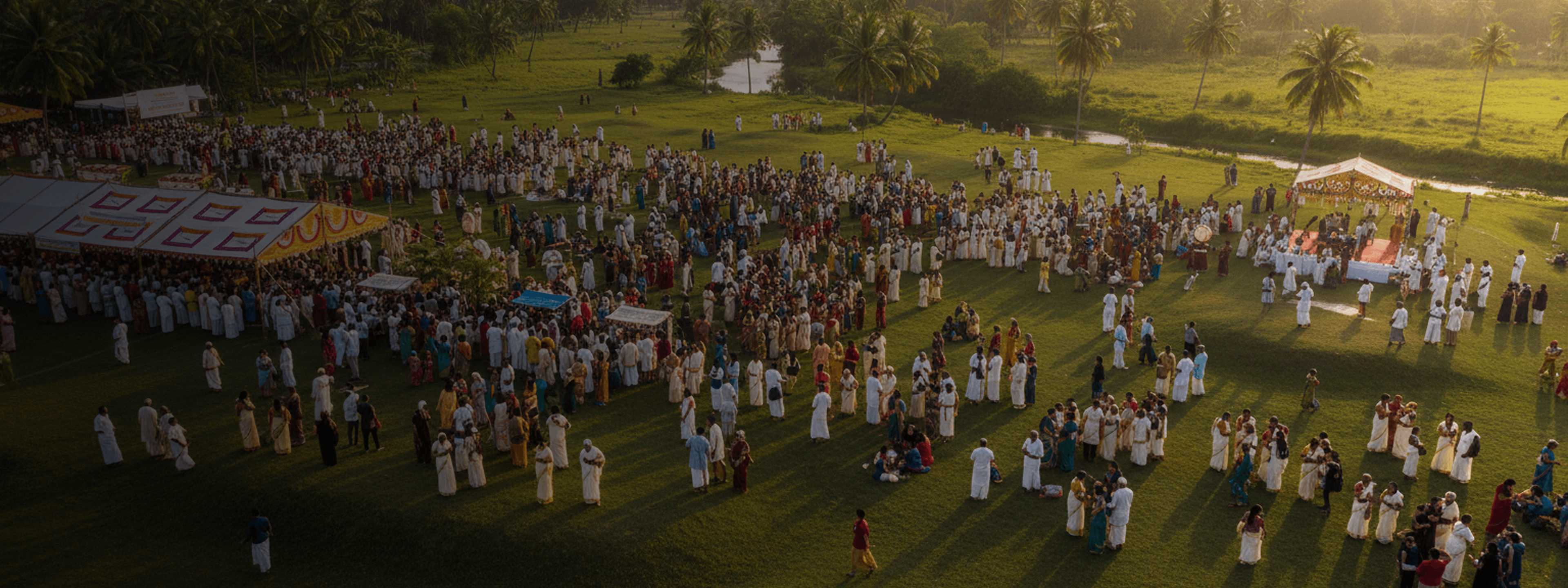 Aerial view of a large Jamiat public welfare gathering